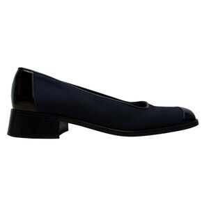 Joan & David Women’s Navy Blue Black Patent Leather Low Heel Pumps Size 7.5 M
